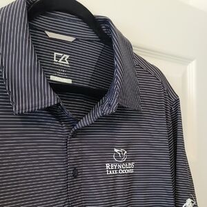 Cutter & Buck Men's Dark Blue Pinstripe Polo Shirt